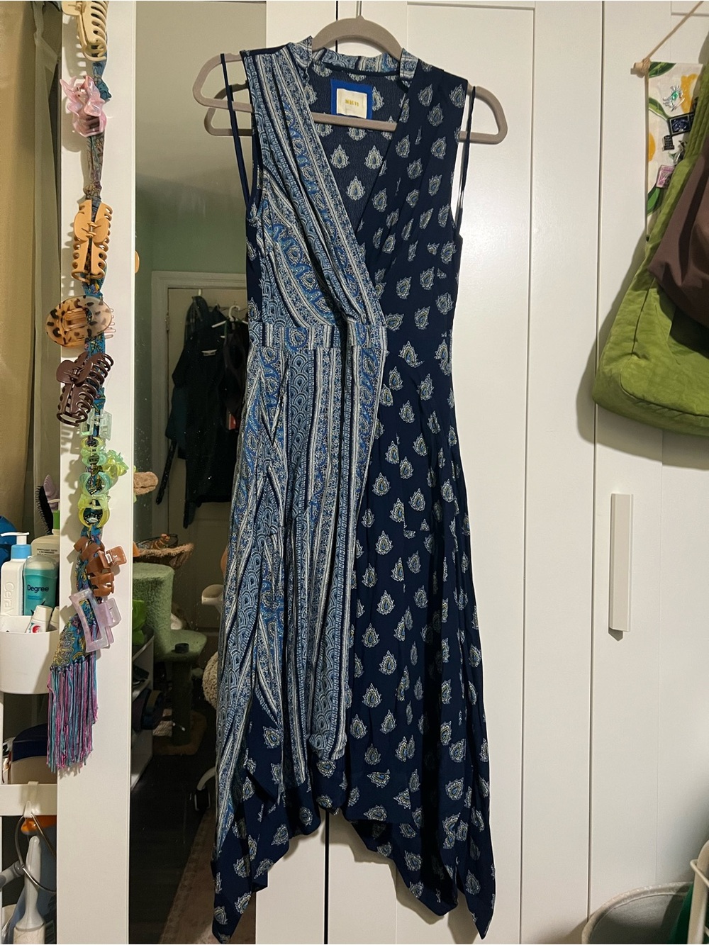 Maeve Navy Blue and Light Blue Asymmetrical Wrap Dress
